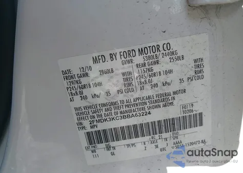 2011 Ford Edge Limited z USA, uszkodzony, nr VIN 2FMDK3KC3BBA63224